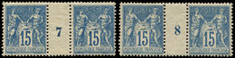 ** 101  15c. Bleu, 2 PAIRES Mill.7 Et 8, Frais Et TB - 1876-1878 Sage (Type I)