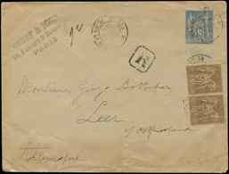 Let Env. Entier Rec. 15c. Affr. N°69 PAIRE Obl. PARIS 10/4/85, Arr. LEER (Allemagne) Le 11/4, TB - 1877-1920: Période Semi Moderne