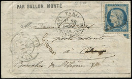Let Guerre De 1870 N°37 Obl. GC 2170 S. LAC Formule Ballon Monté, Càd LA MAISON BLANCHE 28/1/71, Arr. GEMENOS 14/2, TB - Guerre De 1870