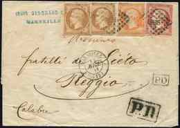 Let N°13A (2 Dont 1 Effl.), 16 Et 17B, Obl. PC 1896 S. LSC, Càd Marseille 13/4/61, Passage MESSINA 16/4 Pour REGGIO, TB - 1849-1876: Période Classique