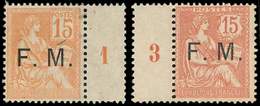 * 1 Et 2, 15c. Orange Et 15c. Vermillon, Bdf Mill.1 Et 3, TB - Timbres De Franchise Militaire