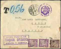 Let 37  50c. Lilas Brun + N°42 2f. Violet (2) Obl. S. Env., Càd Chilien Du 15/11/38, Cachet Violet "Legacion De Guatemal - 1859-1959 Oblitérés