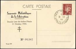 Let ANNEMASSE Poste N°515 Perforé Croix De Lorraine Obl. 31/10/44 Sur Carte Souvenir, TB - Libération