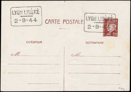 Let LYON CP Entier 1f20 Brun-rouge, Surch. LYON LIBERE 2-9-44, TB - Libération