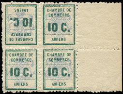 ** TIMBRES DE GREVE, AMIENS 1b : 10c. Vert Et Outremer, TETE BECHE, BLOC De 4 Bdf Avec Une PAIRE TETE-BECHE, TB - Autres & Non Classés