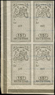 ** TIMBRES FISCAUX Type D'Oudiné De 1874, 15c. Brun, Effets De Commerce, BLOC De 4 Cdf, Barres De Sécurité Horiz., La Pa - Autres & Non Classés