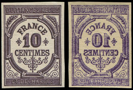 * TIMBRES FISCAUX Quittances 1 : 10c., Essai En Violet Noir NON DENTELE, Impression RECTO-VERSO, TB - Autres & Non Classés