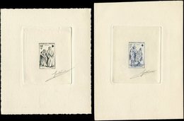 1140/41 Croix Rouge 1957, 2 épreuves D'artiste En Bleu Et Noir Signées, TB - Epreuves D'artistes