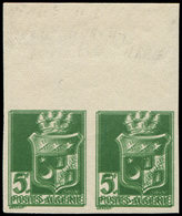 ** ALGERIE 183 : Oran, 5f. Vert-jaune, PAIRE Non Dentelée Avec DOUBLE IMPRESSION, TB, - Autres & Non Classés