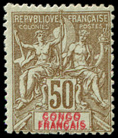 * CONGO 45a : 50c. Bistre S. Azuré, DOUBLE Légende, TB. C Et Br - Autres & Non Classés