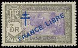 ** INDE 169a : 3r. Gris Et Violet, Surch. FRANCE LIBRE BLEUE, TB - Autres & Non Classés