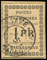 MADAGASCAR 12 : 1f. Noir Sur Jaune, Obl. TAMATAVE 29/9/91 Sur Petit Fragment, TB - Autres & Non Classés