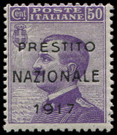 * ITALIE 81 : 50c. Violet, Surcharge Noire 3 Lignes "Prestito NAZIONALE 1917", TB - Oblitérés