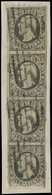 LUXEMBOURG 1 : 10c. Gris Noir, BANDE Verticale De 4 Obl. S. Fragt, 2 Ex. Déchirés, B/TB - 1852 Guillaume III