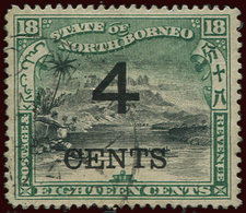 BORNEO DU NORD 90 : 4c. Sur 18c. Vert Et Noir, Obl., TB - Bornéo Du Nord (...-1963)