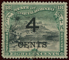 BORNEO DU NORD 90 : 4c. Sur 18c. Vert Et Noir, Obl., TB - Nordborneo (...-1963)