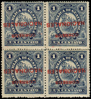 ** GUATEMALA 91a : 1c. Bleu, Surcharge RENVERSEE, BLOC De 4, Un Ex. Rouss., Les Autres TB - Guatemala