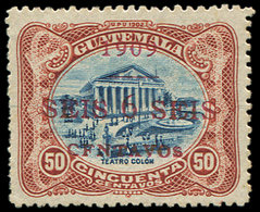 * GUATEMALA 142a : 6c. Sur 50c. Brun-rouge Et Bleu, Surcharge ROUGE, TB - Guatemala