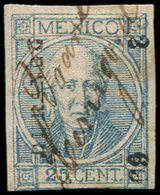 MEXIQUE 45 : 25c. Bleu Sur Rose, Obl. Manuscrite, TB - Mexique