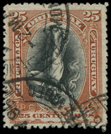 URUGUAY 109a : 25c. Rouge-brun Et Noir, Centre RENVERSE, Obl., TB - Uruguay