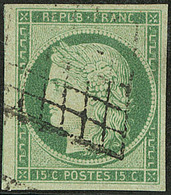 No 2b, Vert-jaune, Un Voisin, Obl Grille, Jolie Pièce. - TB - 1849-1850 Ceres