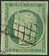 No 2b, Vert-jaune, Un Voisin, Obl Grille, Jolie Pièce. - TB - 1849-1850 Cérès