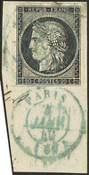 Janvier 1849. Petit Cad Bleu 4 Janv 49 De Paris, Sur N°3, Répété à Côté Sur Petit Fragment. - TB. - R - 1849-1850 Ceres