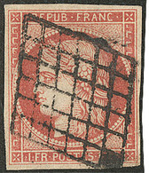 Vermillon Vif. No 7a, Nuance Foncée, Obl Grille. - TB. - RR - 1849-1850 Ceres