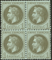 ** No 25, Vert-bronze, Bloc De Quatre, Très Frais Et Centré. - TB - 1863-1870 Napoleon III With Laurels