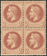 ** No 26I, Rouge-brun, Bloc De Quatre (deux Ex *), Très Frais Et Centré. - TB - 1863-1870 Napoleon III With Laurels