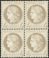 ** No 52, Gris, Bloc De Quatre (deux Ex *), Très Frais Et Centré. - TB - 1871-1875 Ceres