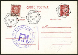 LETTRE Richelieu. No 3 Sur CP Entier 1,20f Pétain, Obl Cad Hexagonal Richelieu 22.12.42. - TB. - R - Military Airmail