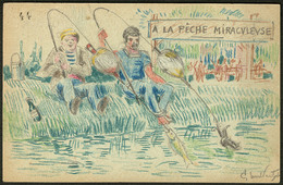 LETTRE Illustration à La Main. "La Pêche Miraculeuse", CP Entier, Crayon De Couleur, Voyagé. - TB - Unclassified