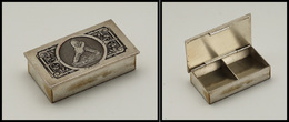 Boîte En Métal Argenté, "L'Etude" En Décor Sur Couvercle, 2 Comp., 60x32x16mm. - TB - Stamp Boxes