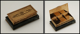 Boîte En Laiton Doré Et Socle Marbre, Fin XIXème, 3 Comp., 102x55x30mm. - TB - Stamp Boxes