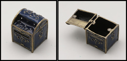 Distributeur De Roulettes En émail Bleu Marine Et Cerclage Bronze, En Forme De Boîte Aux Lettres, 35x38x47 Mm. - TB - Stamp Boxes