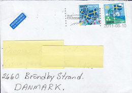 Sweden PRIORITAIRE 1:a-Klassbrev Label 2011 Cover Brief BRØNDBY STRAND Denmark National Flag Stamps - Brieven En Documenten