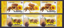 Macedonia 2017 Ecology, Fauna, Insects, Honeybees, Bee, Sunflower, Flowers, Middle Row, 2 Sets With Labels MNH - Honeybees