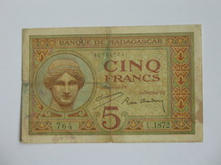 5 Francs 1937- Sans Date - MADAGASCAR - Banque De Madascar - **** EN ACHAT IMMEDIAT  **** - Madagaskar