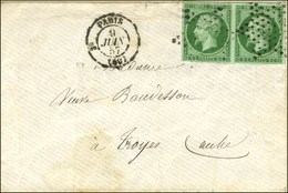 Etoile / N° 12 Paire Vert Foncé Sur Vert Càd PARIS (60) Sur Enveloppe Carte De Visite Pour Troyes. 1857. - TB. - 1853-1860 Napoléon III