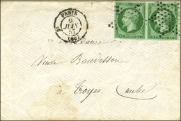 Etoile / N° 12 Paire Vert Foncé Sur Vert Càd PARIS (60) Sur Enveloppe Carte De Visite Pour Troyes. 1857. - TB. - 1853-1860 Napoleone III