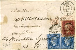 PC 2217 / N° 14 Type 2 (2) Càd T 15 NANCY (52) Sur Lettre Adressée à Londres Réexpédiée à L'aide D'un GB 1 Penny Obl W13 - 1853-1860 Napoleone III