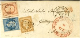 Losange G / N° 13 + 14 (infime Def) + 16 Càd G PARIS G Sur Lettre Pour Gottingen. 1858. - TB. - R. - 1853-1860 Napoléon III