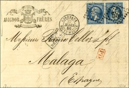 GC 532 / N° 22 Paire Tête Bêche Càd BORDEAUX / BOITE MOBILE Sur Lettre Pour Malaga. 1866. - TB / SUP. - R. - 1862 Napoléon III