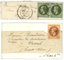 Lot De 2 Imprimés Affranchis à 2c Dont N° 25 Paire Sur Bande Et N° 26 Sur Carte De Visite Sous Bande. - TB / SUP. - 1863-1870 Napoléon III Con Laureles