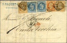 GC 2240 / N° 23 + 28 (2) + 29 (2) Càd MARSEILLE 12 Sur Lettre 2 Ports Pour Civita Vecchia. 1868. - TB. - R. - 1863-1870 Napoleon III With Laurels