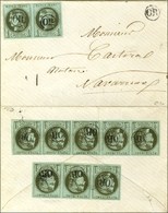 OR / N° 39 Paire (au Recto) + 39 Bande De 3 Et Bande De 5 Au Verso D'une Lettre Au Tarif Local Pour Navarrenx (Landes). - 1870 Bordeaux Printing