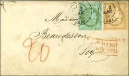 Càd T 17 NANCY (52) / N° 53 + 59 Sur Enveloppe Carte De Visite Insuffisamment Affranchie Pour Scy (Lorraine), Taxe 20 Au - 1871-1875 Cérès