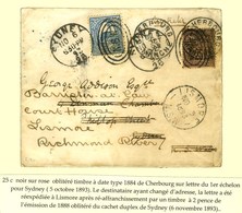 Càd CHERBOURG / N° 97 Sur Lettre Pour Sidney. Le Destinataire Ayant Changé D'adresse, La Lettre A été Réexpédiée à Lismo - 1876-1878 Sage (Typ I)