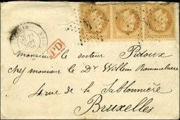 Etoile 4 / N° 28 Bande De 3 (1 Ex Def) Càd PARIS / RUE D'ENGHIEN 22 SEPT. 70 Sur Lettre Pour Bruxelles. Au Verso, Càd D' - Krieg 1870